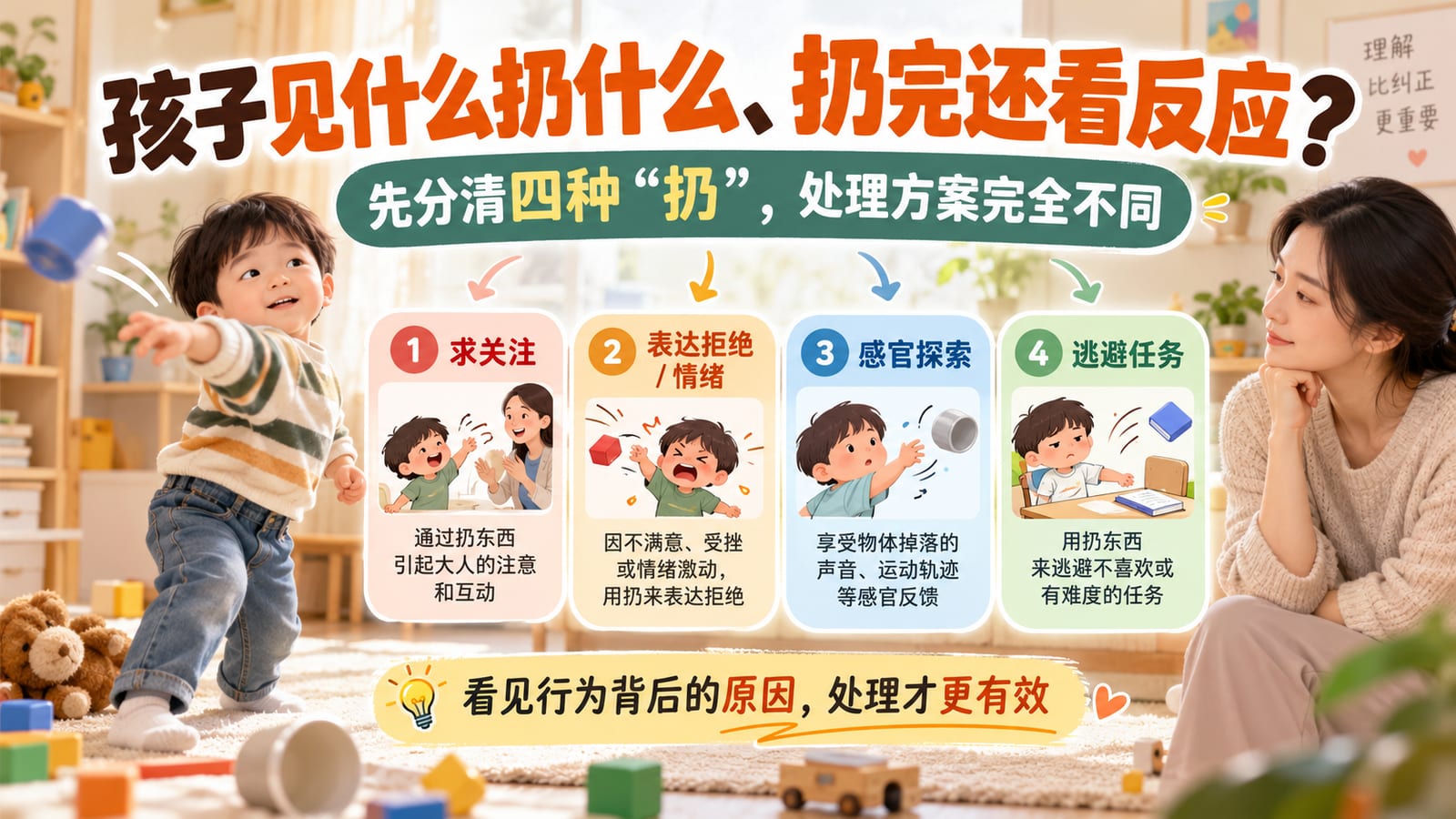 孩子见什么扔什么、扔完还看反应？先分清四种"扔"，处理方案完全不同
